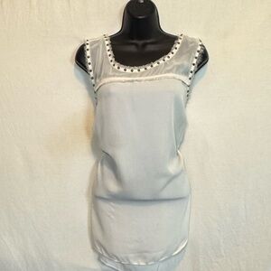 G-37 A.N.A. PLUS SIZE 1C Cream Fringe Trim‎ Sleeveless Pullover Summer Blouse